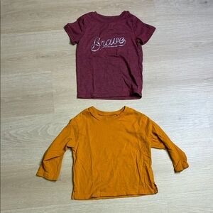 Cat & Jack Maroon Short Sleeve and Mustard Yellow Long Sleeve Kids Tees 2/3T